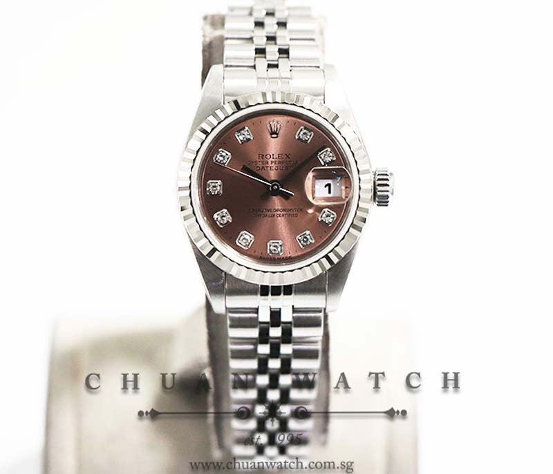 Rolex Ladies DateJust 26mm 79174 Salmon Sunburst Diamonds - Discontinued