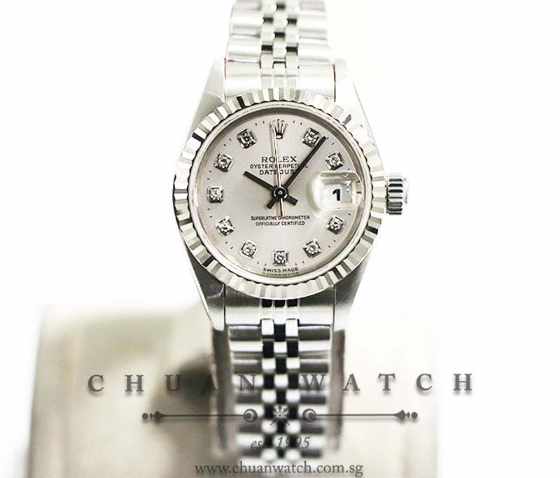 Rolex Ladies DateJust 26mm 69174 Silver Sunburst Diamonds - Discontinued
