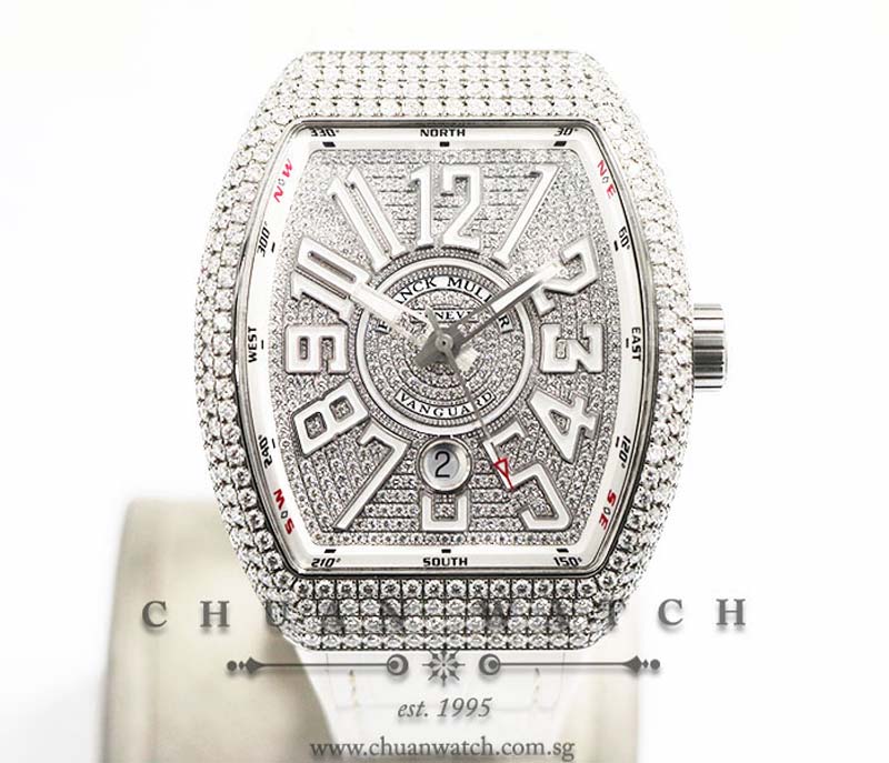 Franck Muller Vanguard Steel Custom Pave-Set Diamonds V 45 SC DT AC BR BC