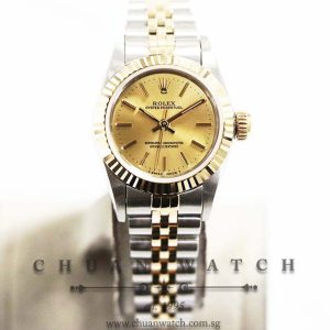Rolex Ladies Oyster Perpetual No-Date Two-Tone 26mm 67193 Champagne Sunburst Index - Discontinued