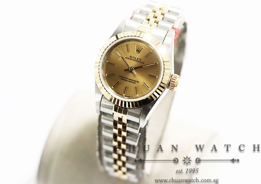 Rolex Ladies Oyster Perpetual No-Date Two-Tone 26mm 67193 Champagne Sunburst Index - Discontinued - Image 2