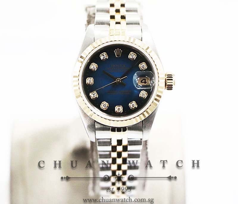 Rolex Ladies DateJust Two-Tone 26mm 79173 Blue Vignette Diamonds - Discontinued