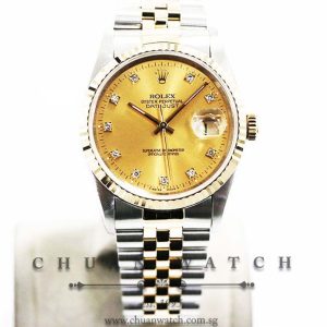 Rolex Gents DateJust Two-Tone 36mm 16233 Champagne Sunburst Diamonds - Discontinued