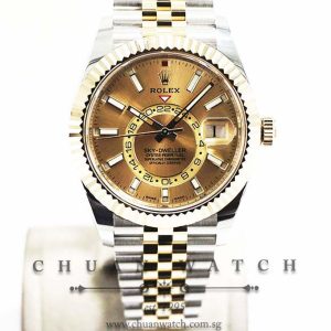 Rolex Annual Calendar GMT Sky-Dweller Two-Tone 42mm 326933 Champagne Index
