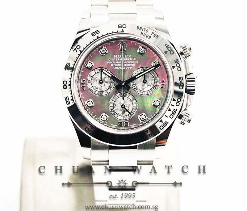 Rolex Cosmograph Daytona White Gold 116509 Black MOP Gold Crystal Diamonds - Discontinued Dial