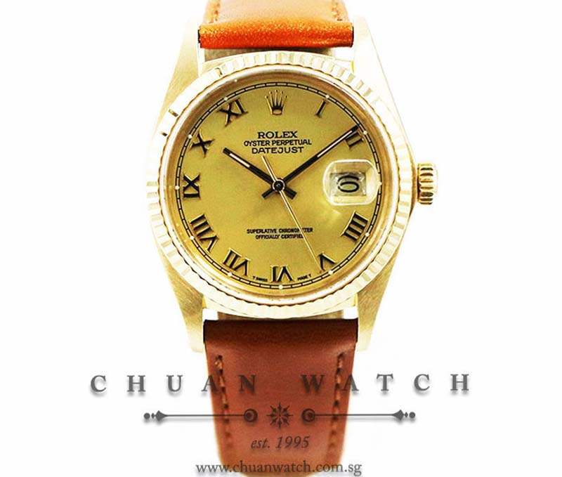 Rolex Gents DateJust Yellow Gold 36mm 16018 Champagne Roman - Discontinued