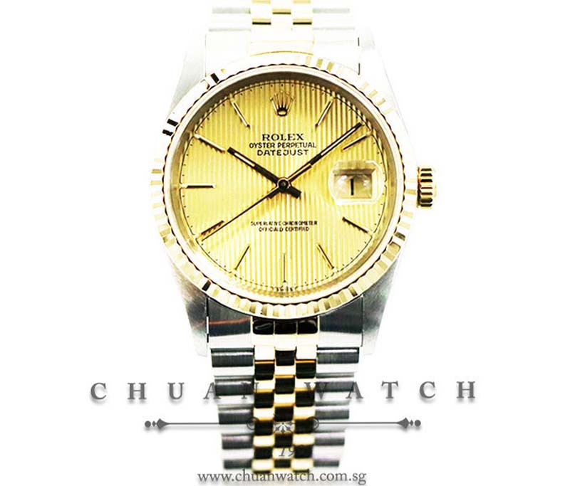 Rolex Gents DateJust Two-Tone 36mm 16233 Champagne Tapestry Index - Discontinued