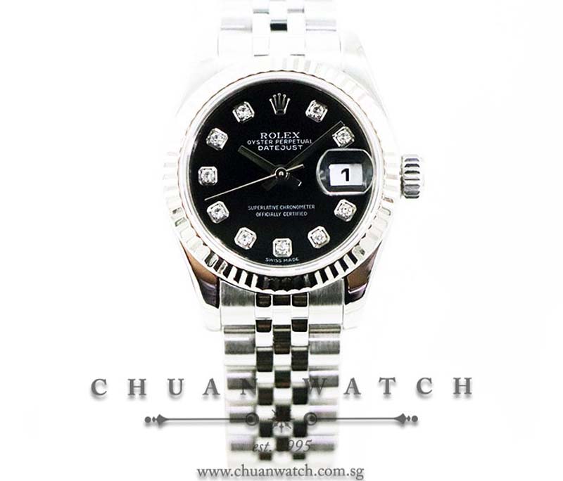 Rolex Ladies DateJust 26mm 179174 Black Diamonds - Discontinued