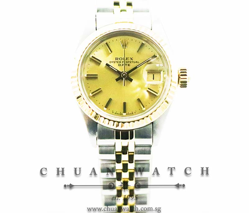 Rolex Vintage Ladies Oyster Perpetual Date Two-Tone 26mm 6917-3 Champagne Index - Discontinued