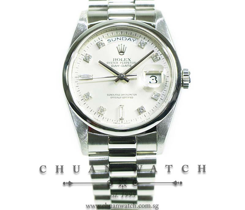 Rolex Day-Date President Platinum 36mm 18206 Silver Diamonds - Discontinued