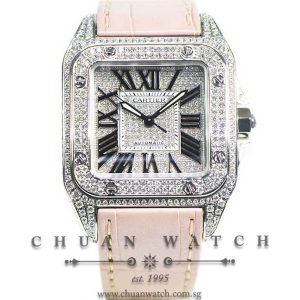 Cartier Santos 100 Medium Custom-Set Paved Diamonds W20126X8 - Discontinued