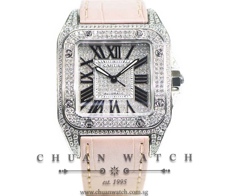 Cartier Santos 100 Medium Custom-Set Paved Diamonds W20126X8 - Discontinued