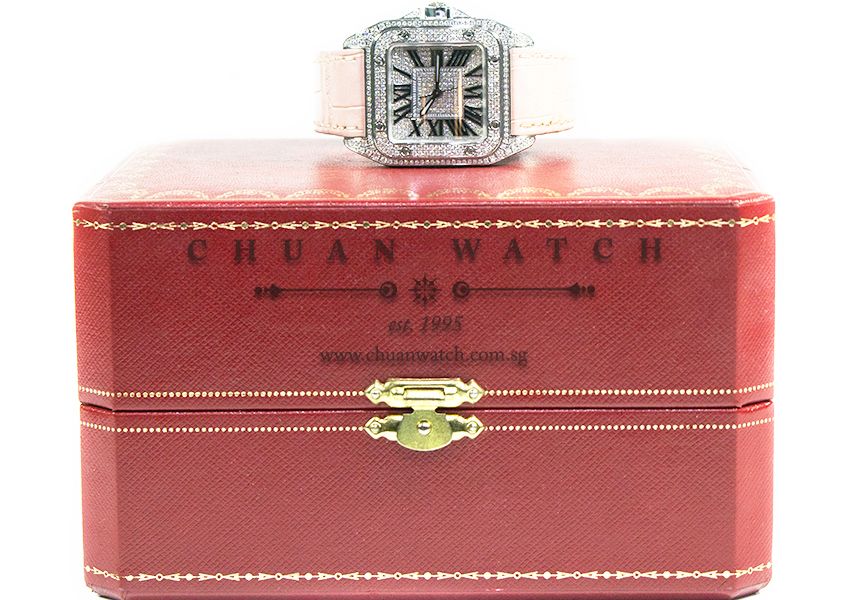 Cartier Santos 100 Medium Custom-Set Paved Diamonds W20126X8 - Discontinued - Image 3