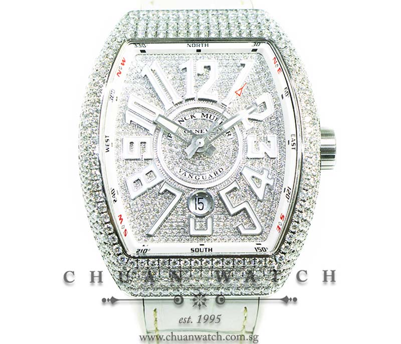 Franck Muller Vanguard Steel White Custom-Set Paved Diamonds V 45 SC DT AC BR BC
