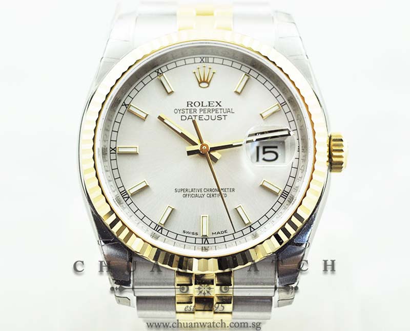 Rolex Gents DateJust 36mm 116233 Silver Rhodium Baton