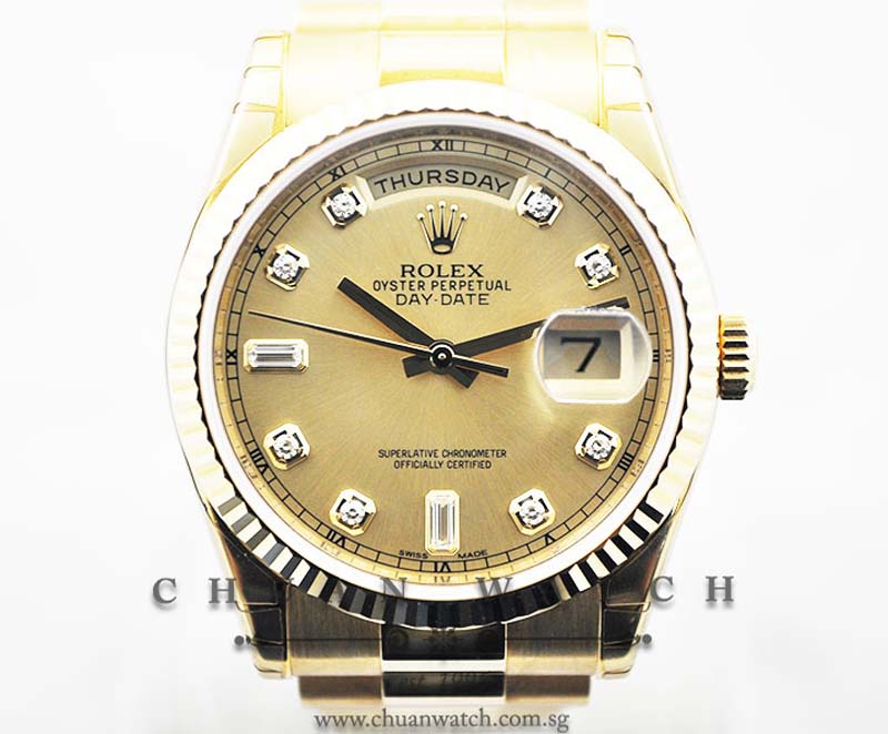 Rolex Day-Date President 36mm 118238 Champagne Rhodium Diamonds