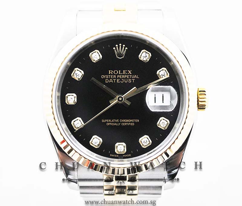 Rolex Gents DateJust 36mm 116233 Black Rhodium Diamonds