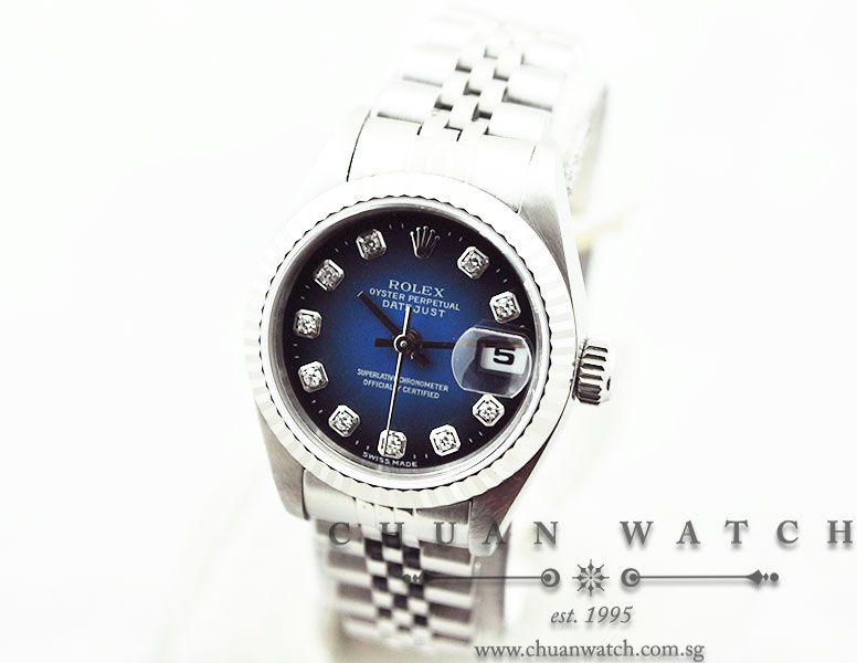 Rolex Ladies DateJust 26mm 69174 Blue Vignette Diamonds - Discontinued - Image 2