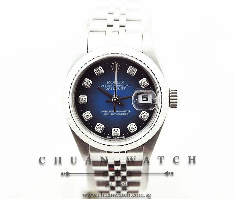 Rolex Ladies DateJust 26mm 69174 Blue Vignette Diamonds - Discontinued