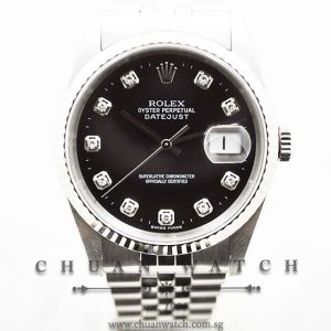 Rolex Gents DateJust 36mm 16234 Black Sunburst Diamonds - Discontinued