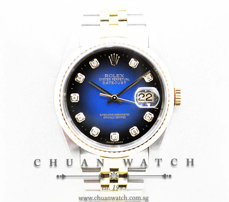 Rolex Gents DateJust 36mm 16233 Blue Vignette Diamonds - Discontinued