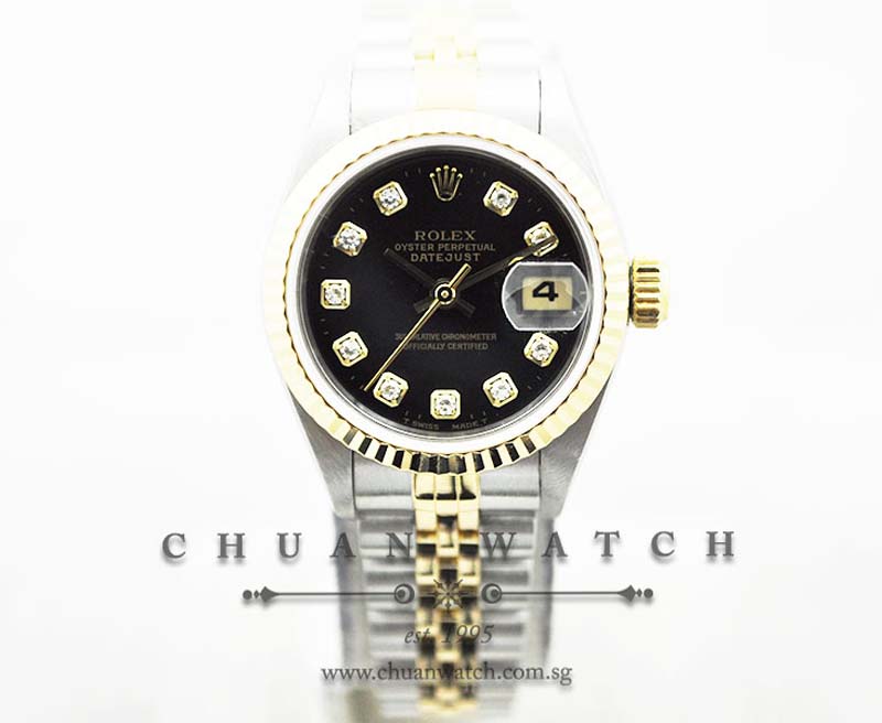 Rolex Ladies DateJust 26mm 69173 Black Sunburst Diamonds - Discontinued