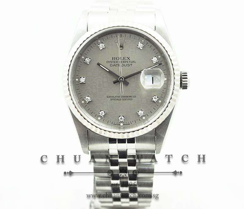 Rolex Gents DateJust 36mm 16234 Rhodium Jubilee Diamonds - Discontinued