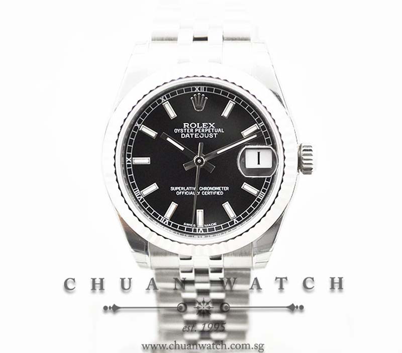 Rolex Boys DateJust 31mm 178274 Black Baton Index