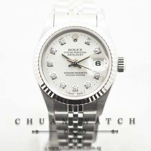 Rolex Ladies DateJust 26mm 69174 Silver Sunburst Diamonds - Discontinued