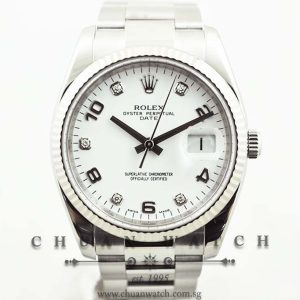 Rolex Gents Oyster Perpetual Date 34mm 115234 White Arabic Diamonds
