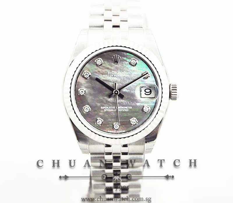Rolex Boys DateJust 31mm 178274 Black MOP Diamonds