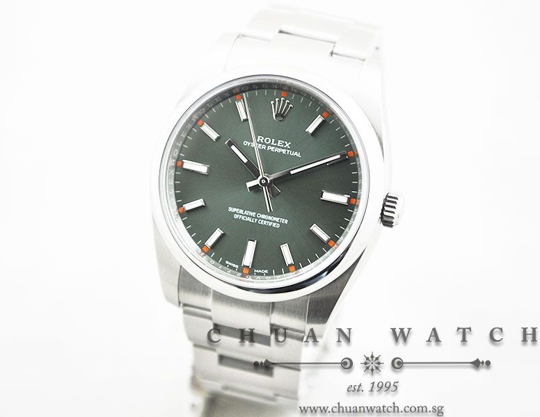 Rolex Gents Oyster Perpetual 34mm 114200 Olive Green Sunburst - Image 2