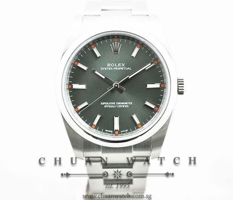 Rolex Gents Oyster Perpetual 34mm 114200 Olive Green Sunburst