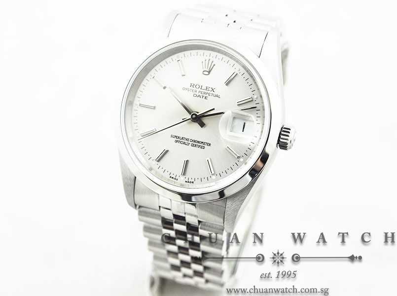 Rolex Oyster Perpetual Date 34mm 15200 Silver Sunburst Baton - Discontinued - Image 2