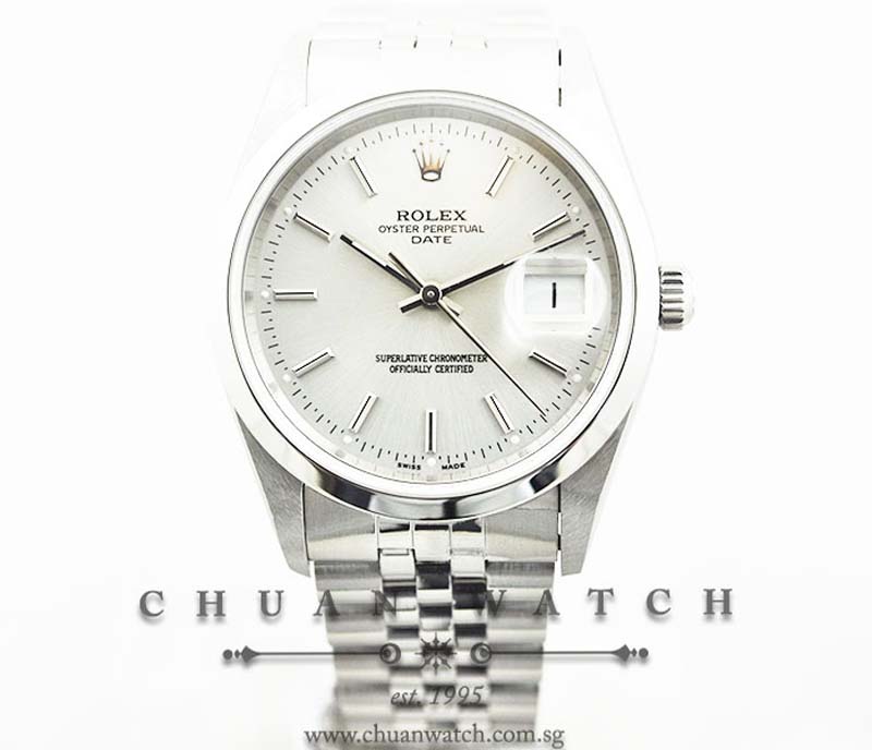 Rolex Oyster Perpetual Date 34mm 15200 Silver Sunburst Baton - Discontinued