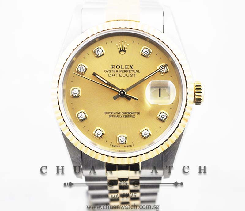 Rolex Gents DateJust 36mm 16233 Champagne Sunburst Diamonds - Discontinued