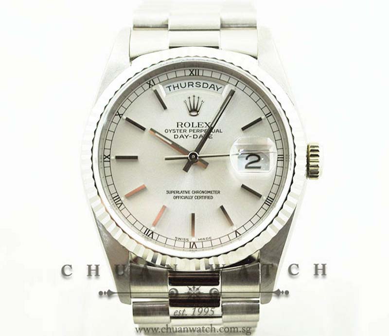 Rolex Day-Date President 36mm 18239 Silver Sunburst Baton - Discontinued