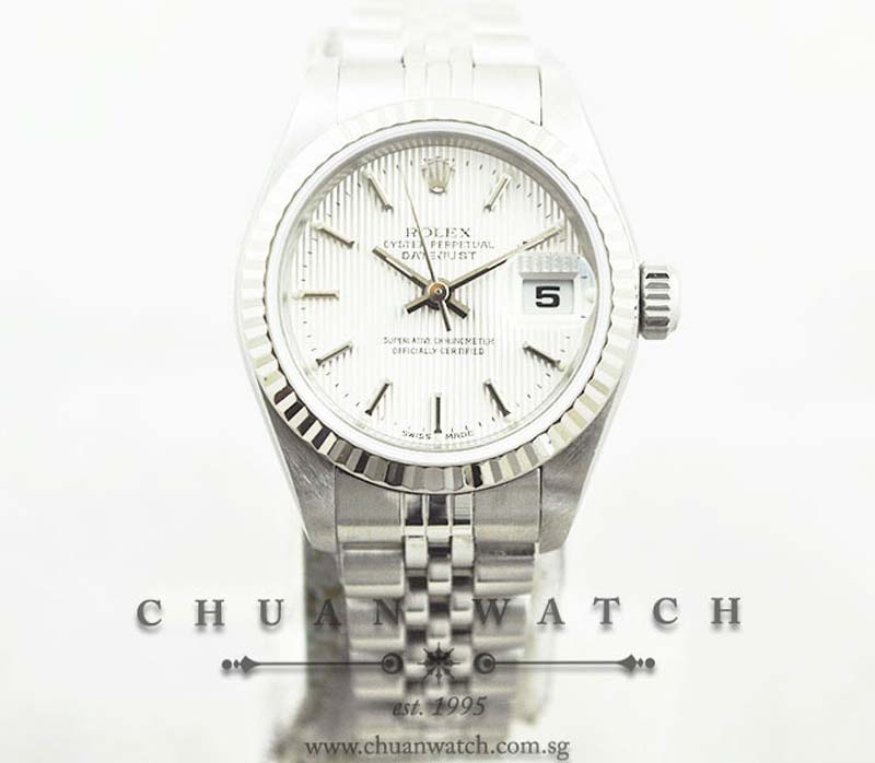 Rolex Ladies DateJust 26mm 79174 Silver Tapestry Baton - Discontinued