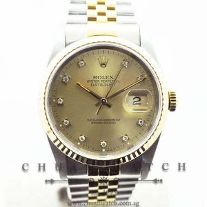 Rolex Gents DateJust 36mm 16233 Champagne Sunburst Diamonds - Discontinued