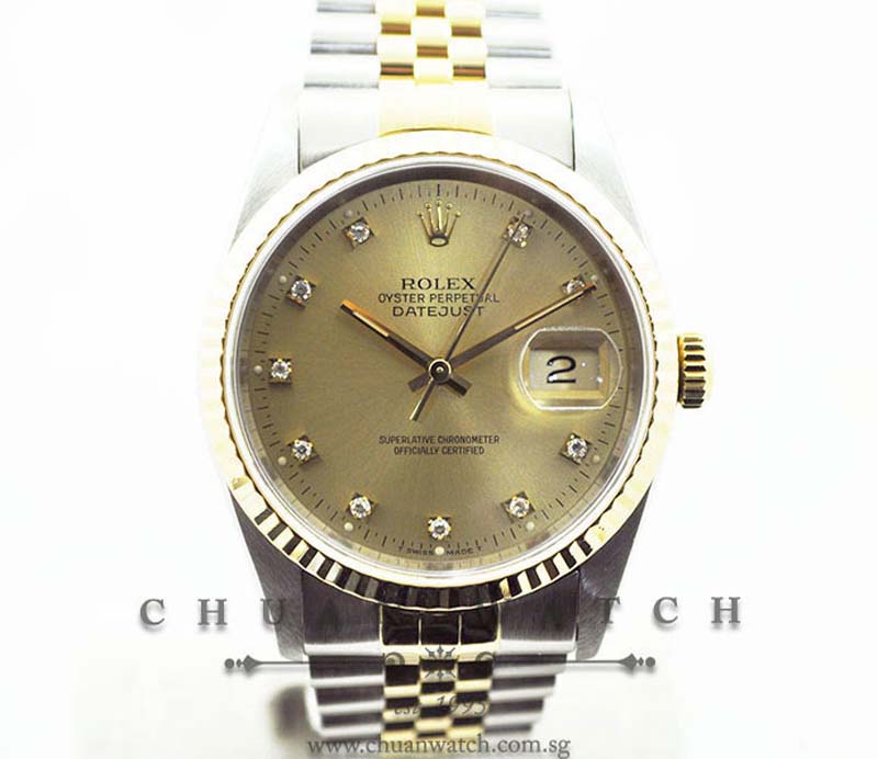 Rolex Gents DateJust 36mm 16233 Champagne Sunburst Diamonds - Discontinued