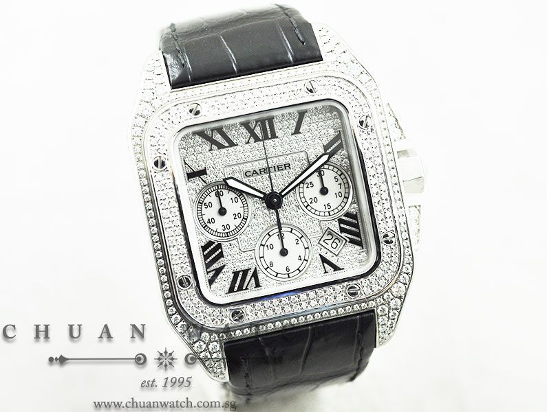 Cartier Santos 100 XL Chronograph Pave-Set Diamonds W20090X8 - Discontinued - Image 3