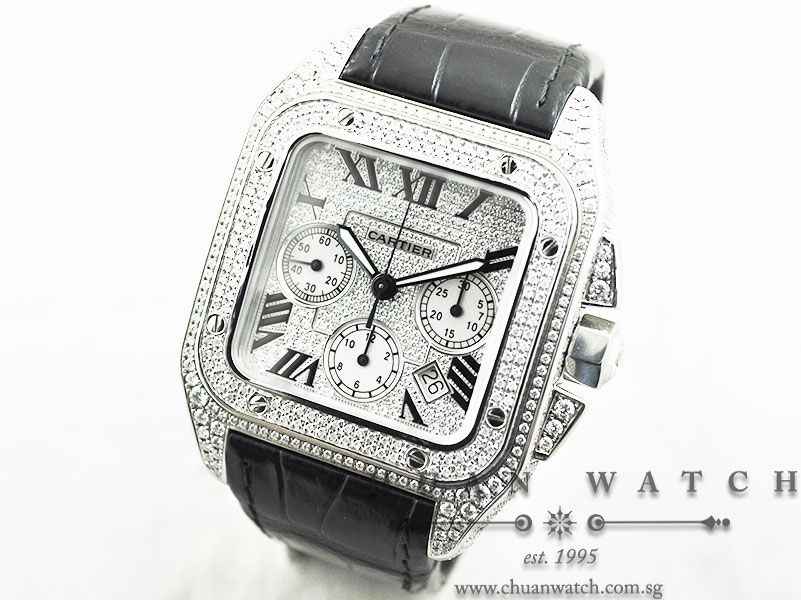 Cartier Santos 100 XL Chronograph Pave-Set Diamonds W20090X8 - Discontinued - Image 2