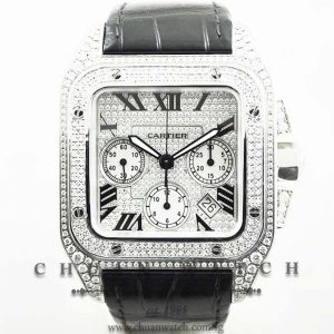 Cartier Santos 100 XL Chronograph Pave-Set Diamonds W20090X8 - Discontinued