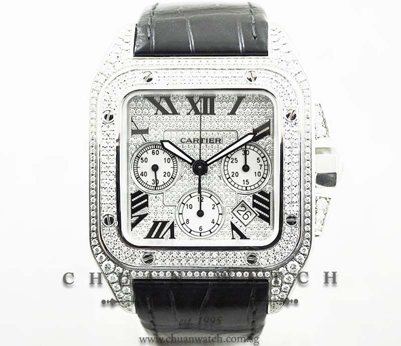 Cartier Santos 100 XL Chronograph Pave-Set Diamonds W20090X8 - Discontinued