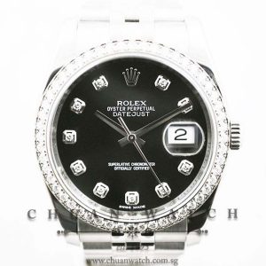 Rolex Gents DateJust 36mm 116244 Black Sunburst Diamonds