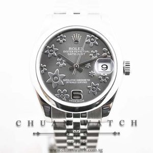 Rolex Boys DateJust 31mm 178240 Dark Rhodium Flowers Arabic 6