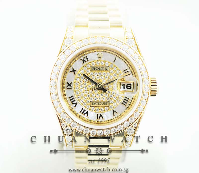 Rolex Ladies DateJust President 26mm 179158 White MOP Roman Paved - Discontinued