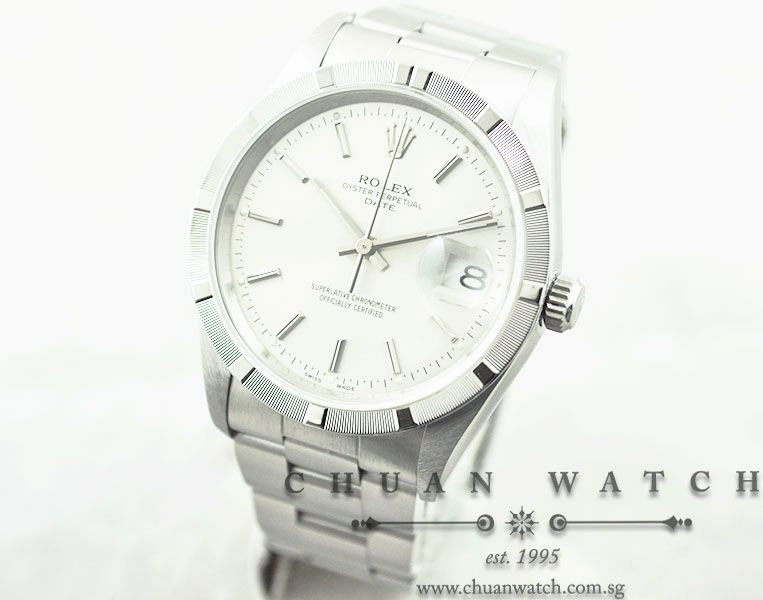 Rolex Oyster Perpetual Date 34mm 15210 Silver Sunburst Baton - Discontinued - Image 2
