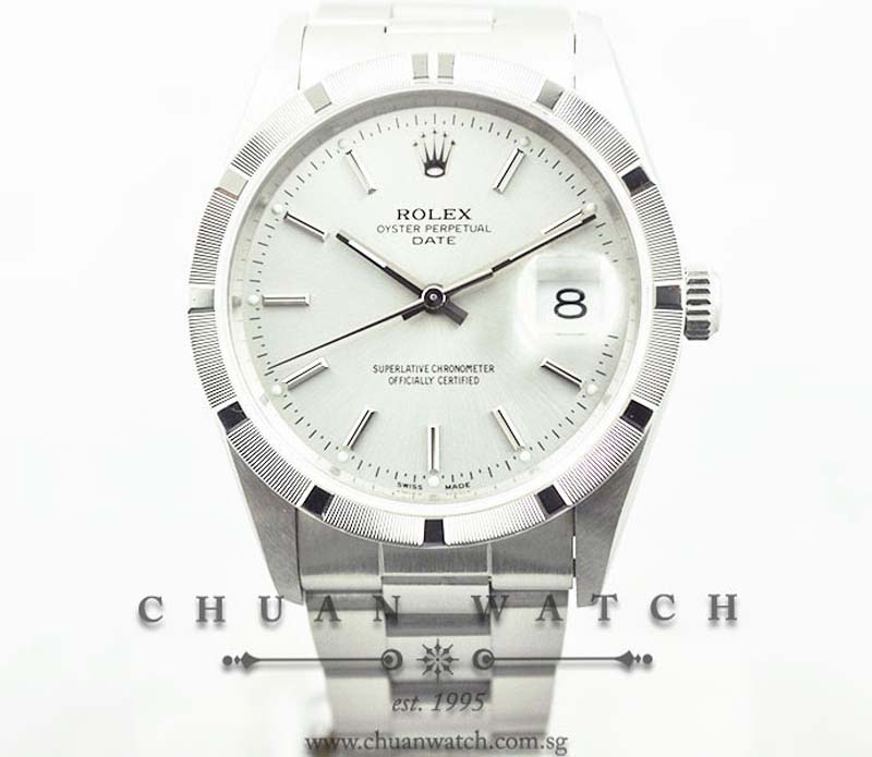 Rolex Oyster Perpetual Date 34mm 15210 Silver Sunburst Baton - Discontinued