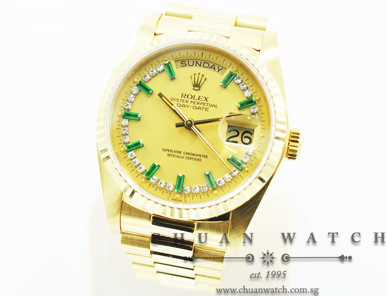 Rolex Day-Date President 36mm 18038 Champagne Emerald Diamonds - Discontinued - Image 2
